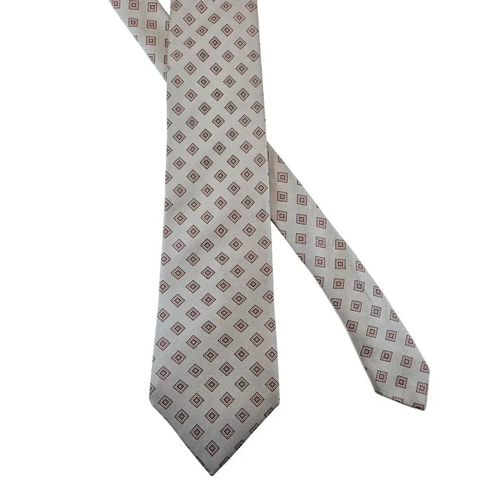 GANT Mens Silk Necktie Gray Geometric Diamond Pattern Classic Tie 59” 3.5”